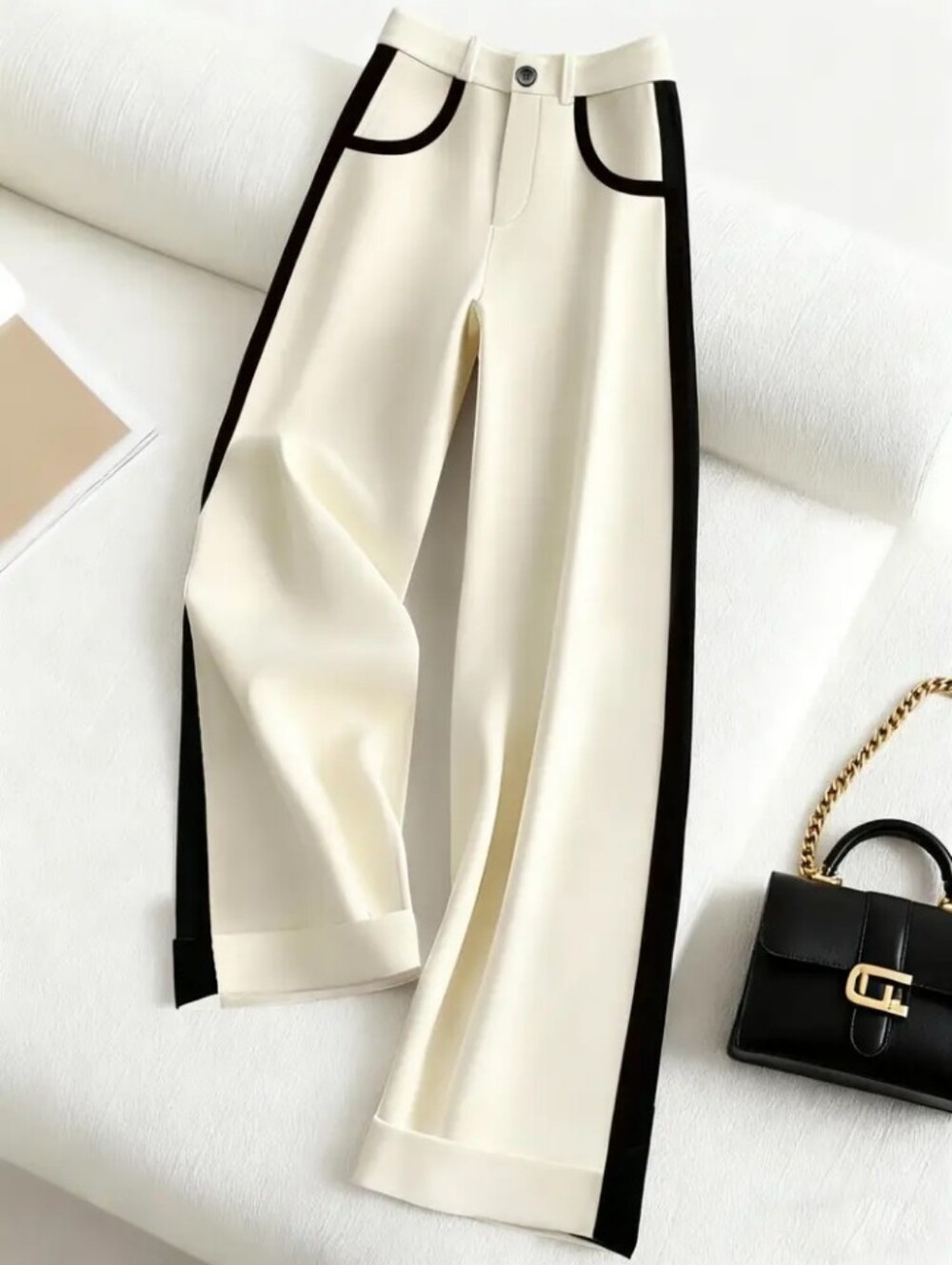 Women's Fashion - Long Wide-Leg Pants - Patchwork Trousers - Stylish Commuter